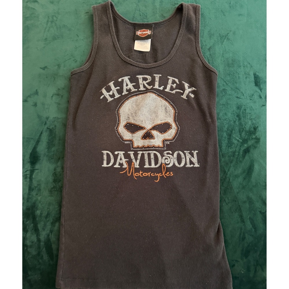 Harley Davidson Skull Rhinestone Tank Womens Small Black Savannah GA USA